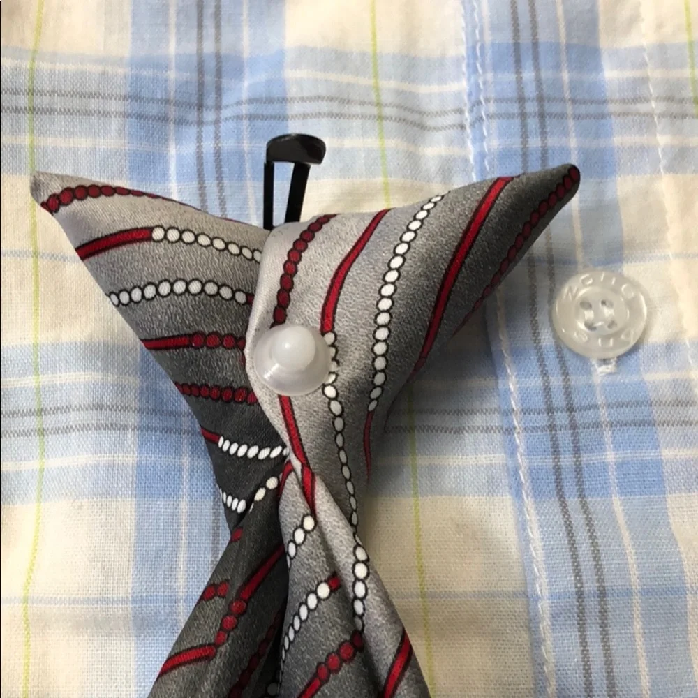 Boys Easy Clip-on Tie Gray Red White 15” Easy On-off Church Party Holiday